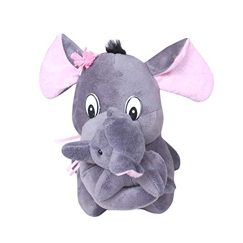 Image of Tickles Elephant Stuffed Animals Soft Plush Mother Baby Elephants Toy Set for Girls Boys Baby and Kids (Color: Grey Size: 28 cm Made in India)