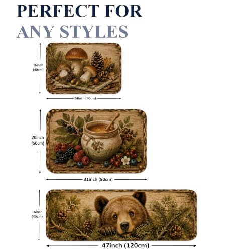 Tapis de cuisine pour éviers évitant les sols glissants | Lot de 3 tapis ours rustique