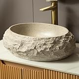Ambrovina 18' Bathroom Sink, Irregular Oval Resin Vessel Sink with Stone Pattern, Artistic Style Basin, Modern Above Counter Basin, 17.72 x 15.75 x 5.91 inches, Beige Color