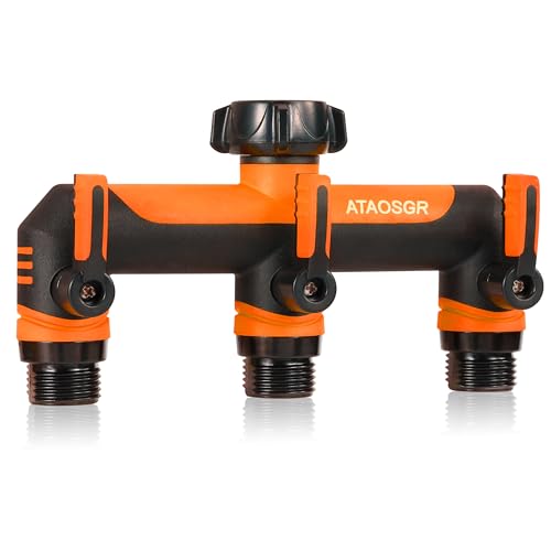 ATAOSGR Garden Hose Splitter 3 Way, Outdoor Faucet Splitter,Tap Adapter, Hose Adapter with 3 Valves Garden Hose Connector for Garden Outdoor Home, Orange