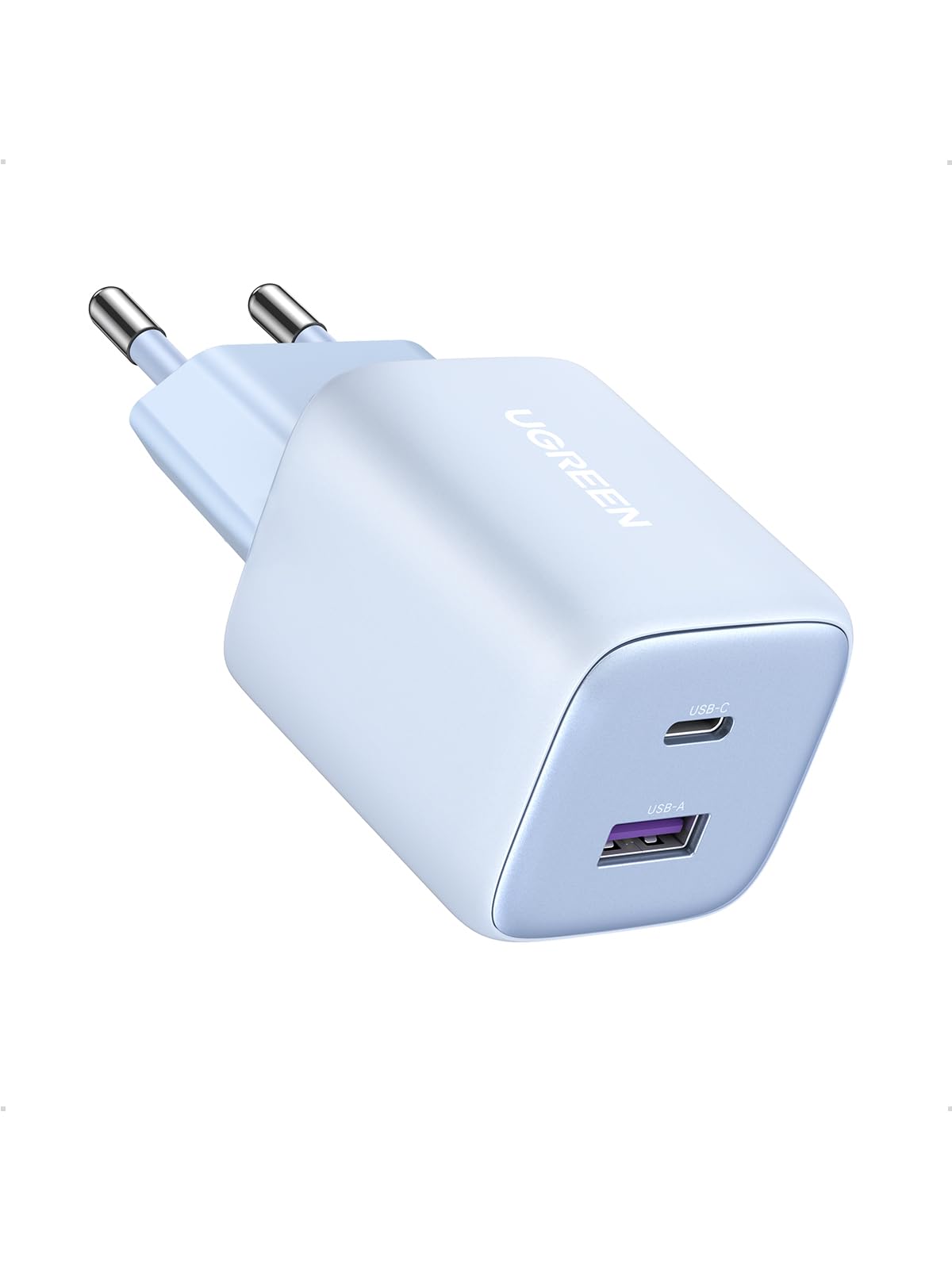 UGREEN Nexode 35W Caricatore USB C GaN, Caricatore USB A 22.5W Compatibile con Galaxy S24 Ultra/ S23 Ultra/ S22 Plus/ S21, Pixel 8 7 6, iPhone 16/15/14/13, iPad Pro/Air/Mini, MacBook Air M2 Blu