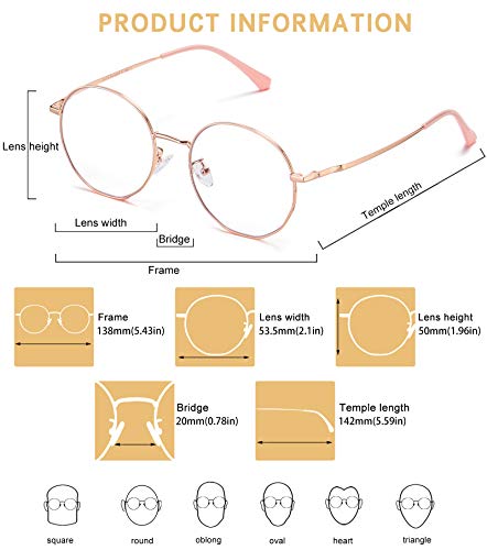 Image of DUCO Small Round Blue Light Glasses For Women Blue Ray Blocking Glasses Computer Screen Glasses Non Prescription Eyeglasses Pink 8215