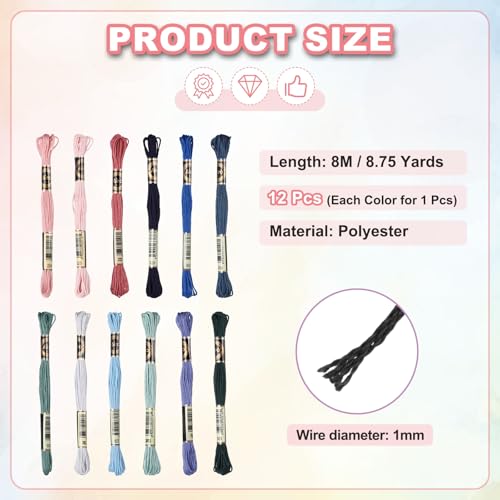Image of PATIKIL 12 Skeins Embroidery Floss Polyester Embroidery Threads Bracelets String for Cross-Stitch Hand Embroidery, Dark Green /Navy Blue
