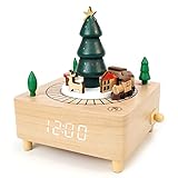 ⛄[Spieluhr aus Holz] Diese Spieluhr aus Holz besteht aus weihnachtlichen Elementen wie Weihnachtsbaum und Schneemann. Das Paket wird mit einem einzeln verpackten kleinen Zug geliefert. Sie können den Zug auf die Spieluhr stellen, dann die Zugfeder 3-4 Mal im Uhrzeigersinn drehen und der Zug dreht sich automatisch.