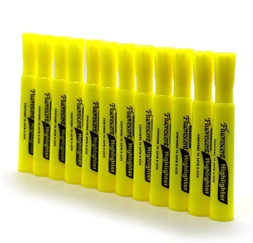 Emraw Desk Style Smooth Glide Solid Gel Fluorescent Highlighters Markers Student Study Kit, Yellow, (12-Pack)
