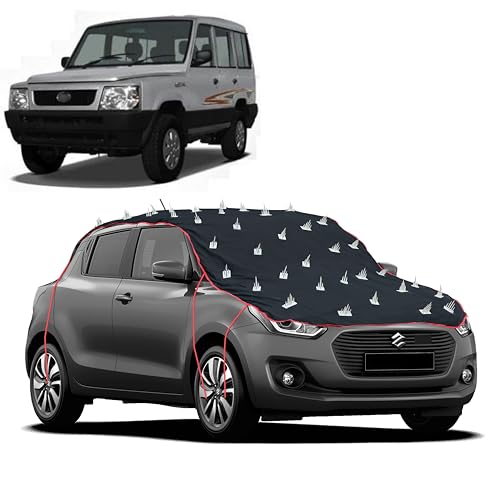 Image of Dog Protection Spike Car Cover for Tata Sumo Victa Bonnet to Roof Easy Installation with 4 Elastic Hook Strap | Anti-Scratch Soft Cotton Inner | Complete Protection from Street Dogs & Monkeys