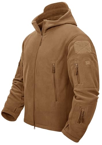 TACVASEN Antivento Giacca in Pile da Uomo Outdoor Militare Caldo Cappotto, Cachi, S