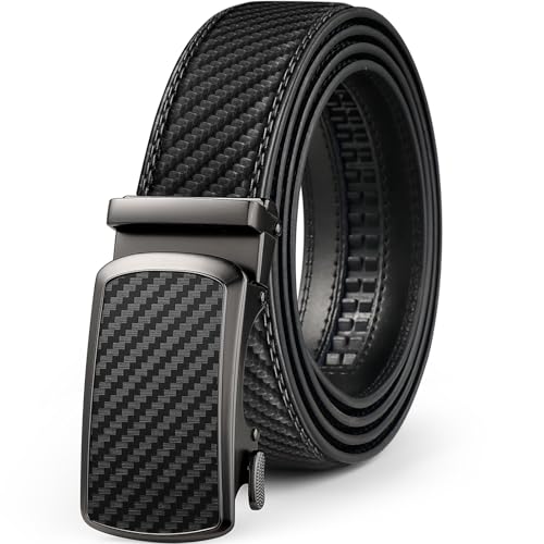 Image of Drowsmen Leather ratchet belt 1 3 /8 inch with Click Sliding Automatic Buckle, Adjustable belt Trim to Fit
