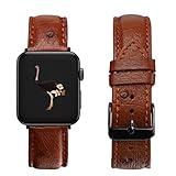 ブラウン ダチョウ革時計ベルトコンパチブルアップルウォッチ用のバンド 38mm 40mm 41mm Apple Watchと互換性のあるバンド 交換ベルト Series 9 8 7 6 5 4 3 2 1に対応 オーストリッチ皮AW-186-DE-SS