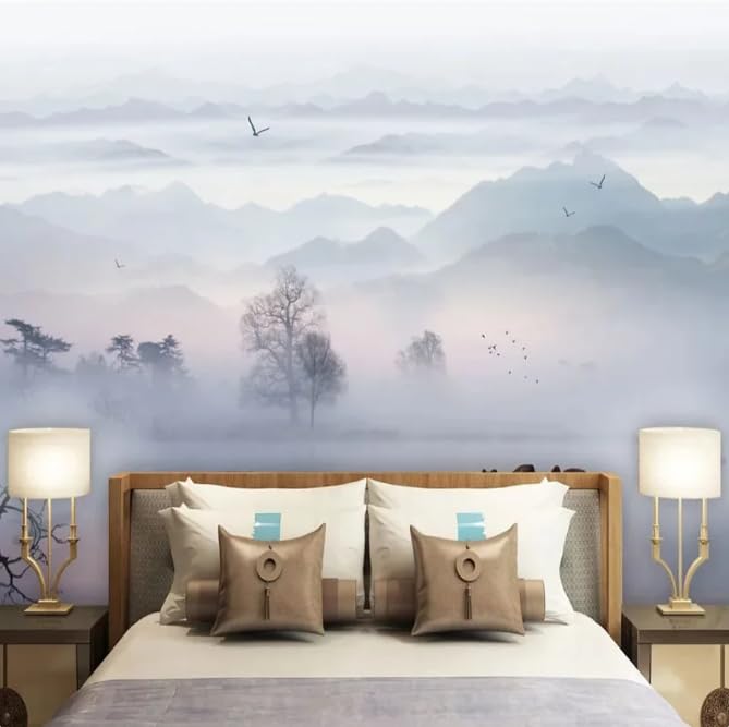 Papier peint 3D style chinois pour un salon paysage encre 300x210 cm