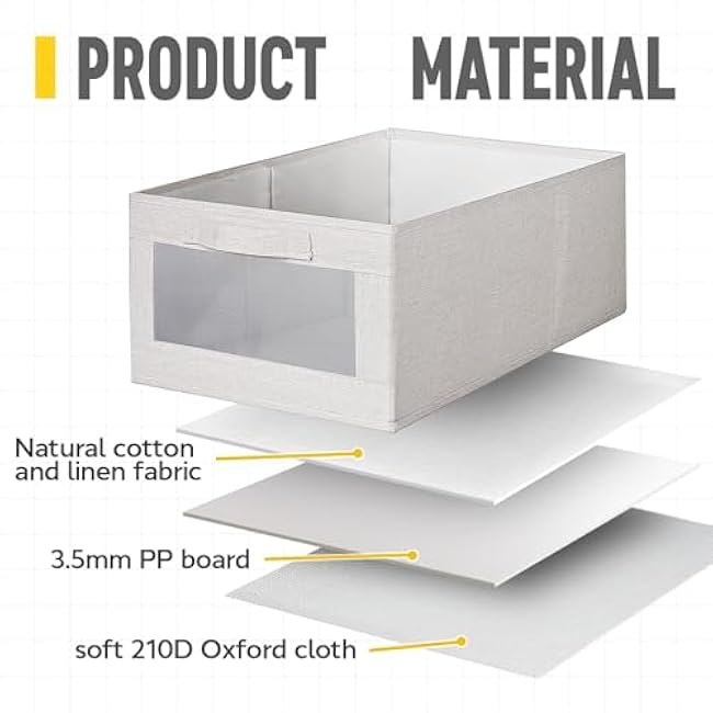 Linen Closet Organizers and Storage Bins,4 Pack Fabric Storage Box with Clear Window,Foldable Closet Baskets for Organizer Toys,Clothes,Scarf,Books,Beige