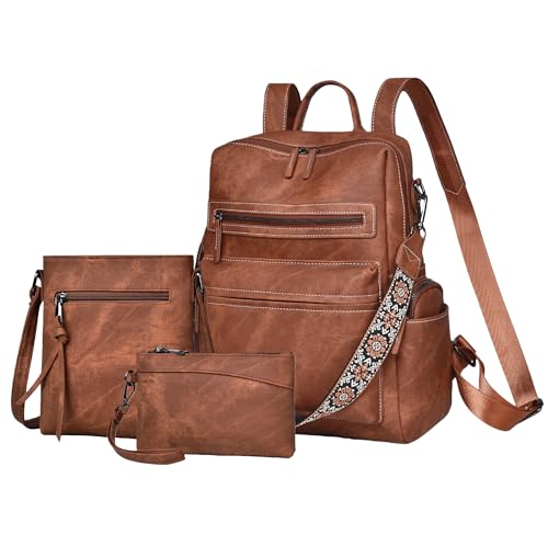 Image of Backpack Purse for Women Pu Leather Travel Backpack Fashion Designer Shoulder Bag Ladies Convertible Handbags (Caramel Brown)