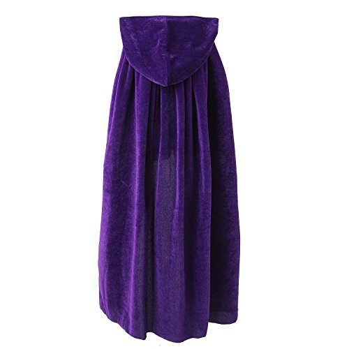 discoball Kinder Halloween Umhang mit Kapuze Vampir Kostüm Lang Satin Samt Cape Unisex Kapuze Karneval Fasching Cosplay Party Einheitsgröße für Kinder von ca. 8-10 Jahre (Lila)