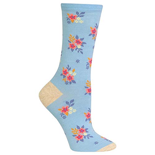 Image of Hot Sox Women's Novelty Floral Casual Crew Socks Sockshosiery, Ditsy floral (light Blue), Shoe Size: 4-10 (Sock Size: 9-11)