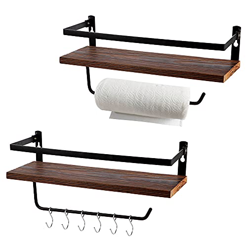 PHUNAYA Floating Shelves,Wall Mounted Shelf for Kitchen,Living Room,Bedroom,Bathroom Storage,Rustic Wood,Set