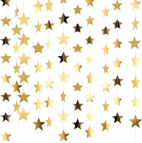 18Strip 94 Inch Gold Star Garland Streamers, Star Tassel Necklace,Party Decor for Birthday Christmas Disco Photo Shoot Background