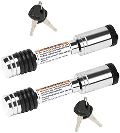 METOWARE Chrome Trailer Hitch Lock, 5/8" Dia Barbell-Style Locking Hitch Pin, Towing Hitch Receiver Lock with Anti-Rattle, Fits 2" Receiver Tubes, Class III & IV Hitch Receivers (2 Pack Keyed Alike)