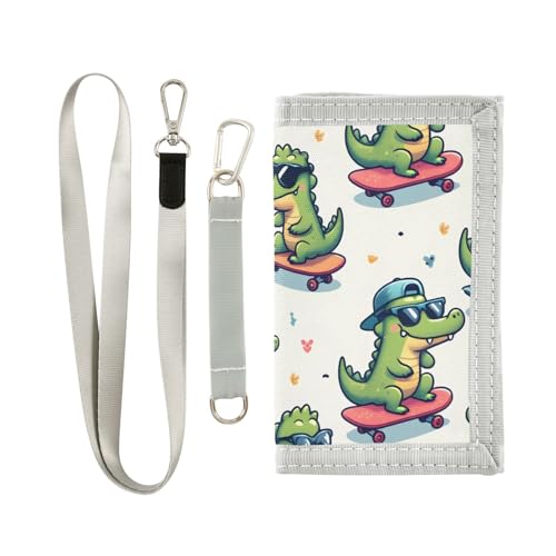 zyrtty Kids Wallets for Boys Girls Ages 4-18 Trifold, Cute Little Crocodile Skateboard Wallet with Zippered Coin Pocket and Card Holders, Novelty Wallet for Childrens Birthday Gifts