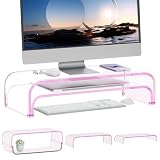 ERGO COLLECT Monitorständer Acryl 2er Set, 2 Ebenen Bildschirmerhöhung Modular, PC Monitor Erhöhung, Schreibtisch Aufsatz für Laptop Erhöhung, Laptop Ständer Transparent für iMac, PC, Drucker (Rosa)