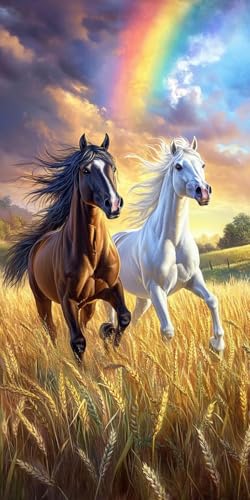 Peinture diamant cheval arc-en-ciel 5D 40x80cm, kit broderie diamants carrés pour adulte