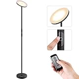 Albrillo LED Torchiere Floor Lamp with Remote and Touch Control, Dimmable Standing Uplight Lamp for Living Room Bedroom Office Reading, Black