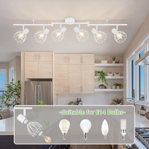 Kimjo Faretti Led E14 Da Soffitto Orientabili - Lampada Da Parete Bianco Lampadario - Plafoniera 6 Luce Per Cucina Soggiorno Lampadina Non Inclusa - 2