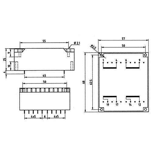 Transformateur pour circuits imprimés 2x21V alimentation stable 14VA
