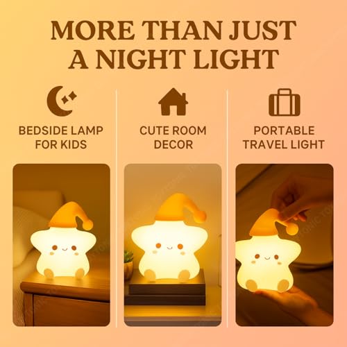 Image of TOYTONIC Silicone Star Night Lamp | USB Rechargeable 7-Color LED with Touch Control | Dimmable Bedside Nightlight for Kids Bedroom, Baby Nursery, Room Decor & Diwali Gift