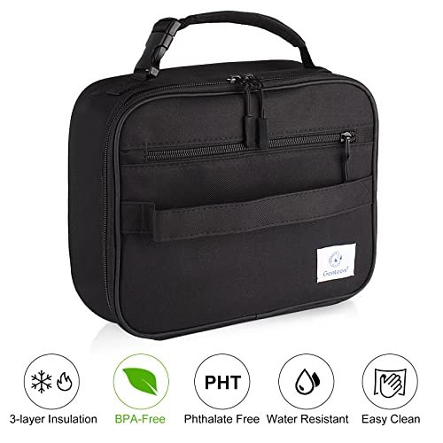 Genteen Insulated Lunch Bag, Lunch Box Kids Double Zipper Kids Lunch Bag,Durable Soft Bag & Freezable Lunch Bag Black Lunch Bag For Boys Mens Reusable Lunch Bag For School,Work,Outdoor #TOP6