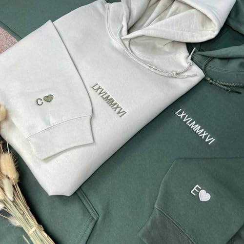 Custom Embroidered Roman Numeral Date Sweatshirt Hoodie, Personalized Couple Hoodie, Gift for Christmas,Valentine's Day2