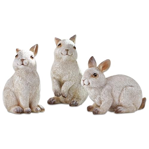 Loberon Hase 3er Set Anthony, von Hand koloriert, authentischer Vintage-Stil, Deko-Osterhasen, Ostern, Osterfiguren, Osterdeko, Polyresin, weiß