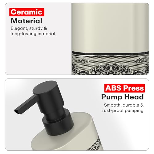 Image of Rioware Ceramic Soap Dispenser Hand Wash Bottles for Basin | Multipurpose Refillable for Liquid Shampoo, Kitchen, Bathroom, and Household Use | 300Ml, Pack of 1 - Ivory White