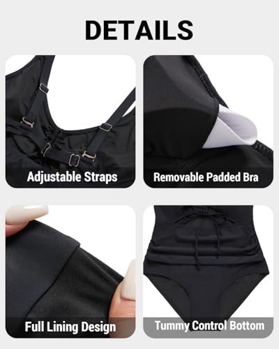 Daci Women Plus Size Cutout One Piece Swimsuits Tummy Control Bathing Suits V Neck Monokini Swimwear3