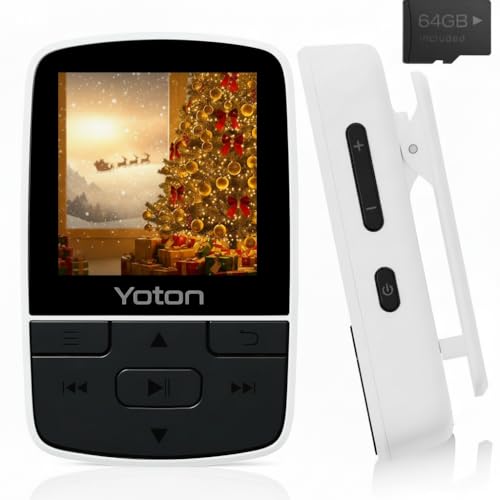Yoton MP3 Player with Bluetooth 5.2, 64GB Storage, Mini Size, HiFi Music, with Sports Clip, Independent Volume Control, FM Radio, Includes Headphones, White