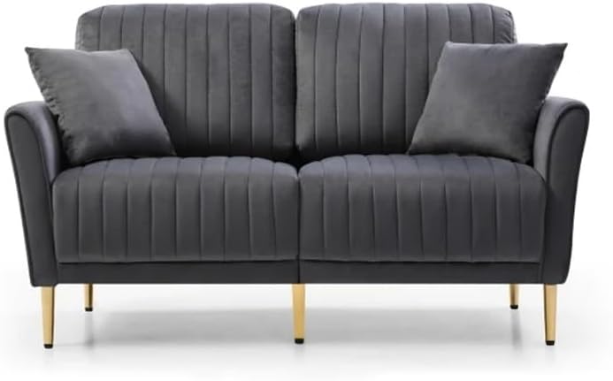 Grey Velvet Couch and Sofa Set for Living Room, 2 Piece Seat Sofas, Furniture with Removable Cushions
