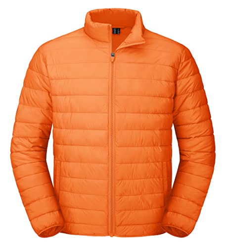 MAGCOMSEN Puffer Jacket Men Packable Down Jacket Lightweight Winter Coats Waterproof Insulated Jackets Orange M
