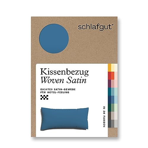schlafgut Woven Satin Kissenbezug 40 x 80 cm Blue Mid Uni in Premium Hotelqualität, Kopfkissenbezug einzeln mit 100% weicher Baumwolle