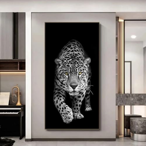 Impression toile léopard noir et blanc déco murale moderne sans cadre