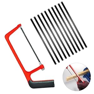 Red Adjustable Junior Hacksaw with 10 Blades, Heavy Duty Metal Saw for Cutting PVC, Wood, and Shingles, Mini Hand Saw for Precise Cuts, Ideal for DIY Projects, Hacksaw for Metal Cutting