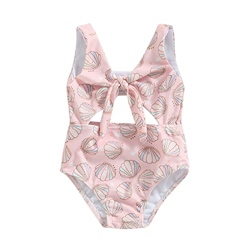 Einteiliger Badeanzug für Kleinkinder, Babys, Mädchen, ärmellos, Blumenmuster, Bademode, hohl, Badeanzug, Baby-Bikini, Tankini, Rosa Muschel, 18-24 Monate