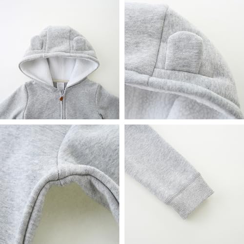 Baby Hoodie Sherpa Lined Zip up Light Fleece Jacket Solid Bear Coat Fall Winter 3-24 M3