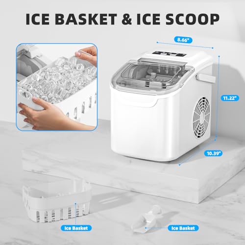 Image of Antarctic Star Countertop Ice Maker, Portable Ice Machine with Carry Handle, 26.5Lbs /24H, 2 Sizes Bullet Ice, 8Cubes in 6 Mins Office /Kitchen /Bar White
