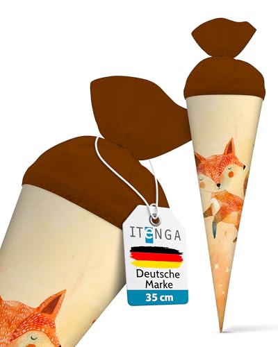 itenga Geschwister Schultüte 35cm mit Filzverschluss kleine Tüte Geschenkverpackung Einschulung Schulanfang (Motiv Fuchs)