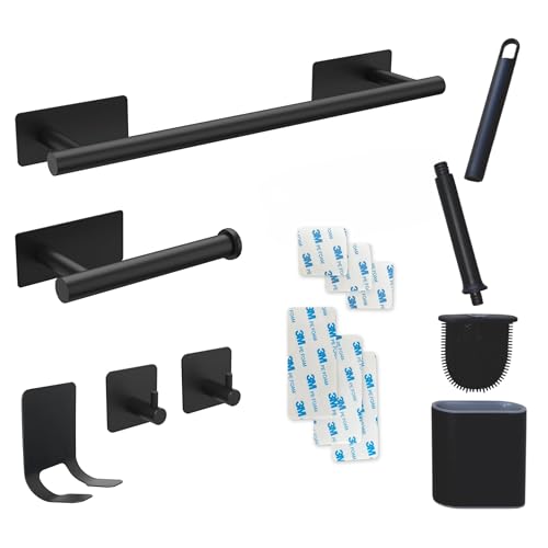 MORCI Toalleros de Baño sin Taladro - Juego de Accesorios baño 6 Pcs, Toallero Adhesivo baño, Escobilla baño Silicona, Portarrollos Papel Higienico, Ganchos Adhesivos para Pared, Portamaquinilla
