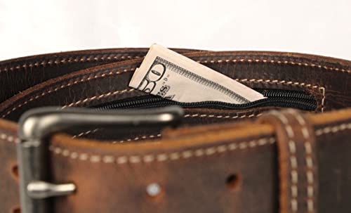 Money Belt, 1-3/4" Double Prong, Zipper Pocket, Travel Security, Full Leather, Made in USA4
