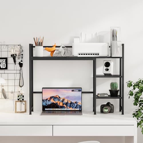 Snughome Desk Shelf, 38.6" Desk Hutch for Computer Monitor, Organizer Shelf, 4 Tier Display Rack, Wood Bookshelf Storage Rack for Home Office Dorm, Black - Image 5