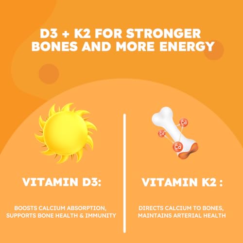 Image of Vitamin D3 600 IU + K2 as MK7 Supplement - Supports Stronger Bones, Immunity & Heart Health - Plant Based Fast Dissolve Tablets - 30 Nos (Pack of 1)