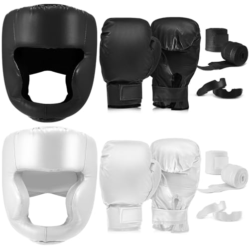Image of Kanayu 14 Pcs Boxing Gloves and Headgear Set for Beginners Youth 16 Ounce Boxing Gloves Headgear Helmet Hand Wraps Mouth Guards Equipment for Beginners Training Equipment Gifts