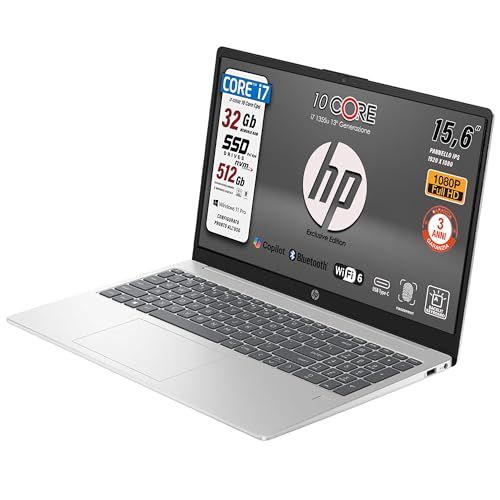 Image of HP 250 G10, Laptop Notebook, Intel Core i7 1355u,13Th, 10Core, Ram 32Gb, SSD 512Gb, 15.6 inch IPS FHD, Wi-Fi 6, HD Webcam, Backlit Keyboard, Fingerprint, Win 11Pro, Italy Warranty