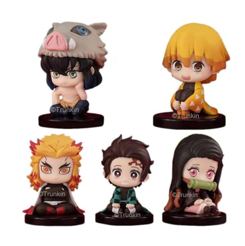 Image of Trunkin Demon Slayer Small Sitting Set Without Stand Tanjirou Nezuko Inosuke Zenitsu Kyoujurou Carino Dazed Eyes PVC Action Figure Kimetsu no Yaiba Small Set of 5